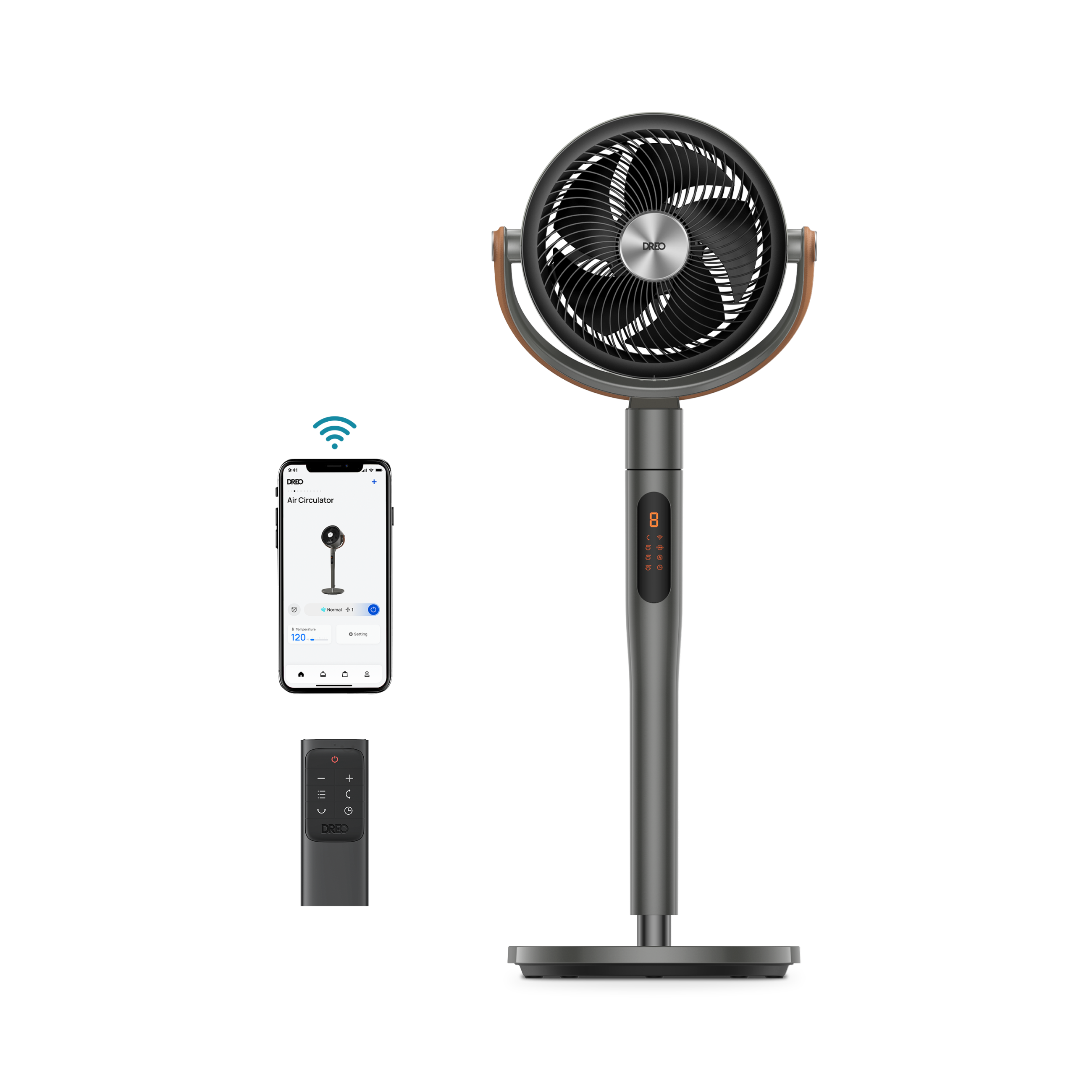 Dreo Pedestal Fan with Remote, 43'' Quiet Standing Fan for Home Bedroom, 120°+105° Smart Oscillating Floor Fans with Wi-Fi/Voice Control, Works with Alexa/Google, 6 Modes, 8 Speeds