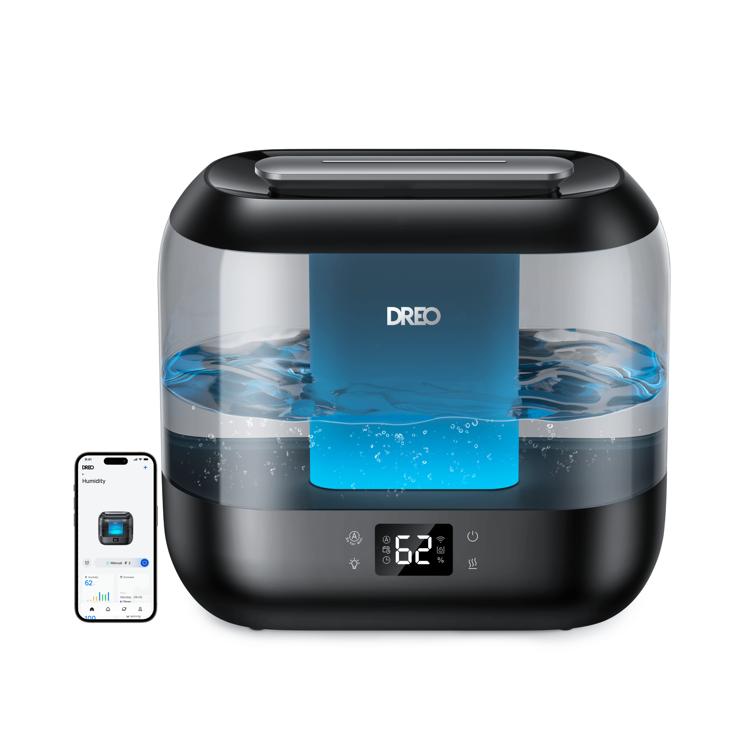 Dreo Humidifier, 4L Cool Mist Top-Fill Humidifiers, LED Display With Humidistat, Smart App Control, Quiet Sleep Mode, Timer, Auto Mode，DR-HHM001S