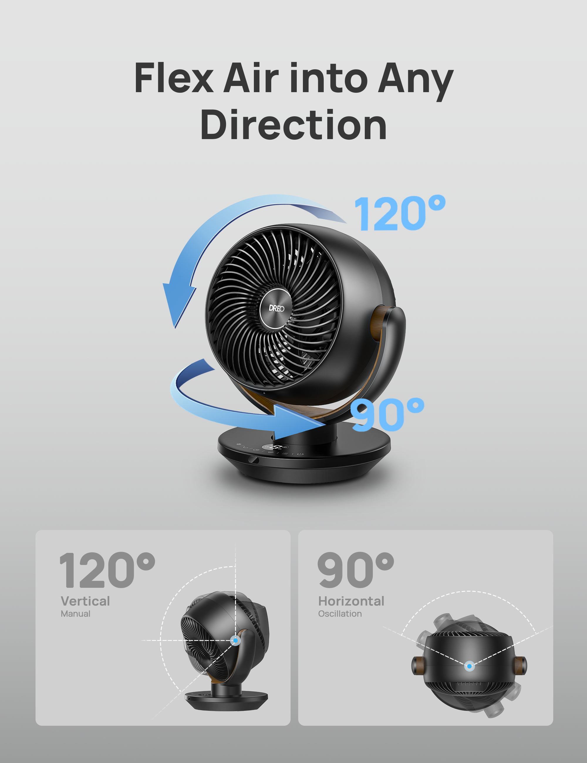 Dreo Fans for Home Bedroom, Table Air Circulator Fan for Whole Room, 12 Inch, 60ft Powerful Airflow, 120°+90° Oscillating Fans with Remote, 4 Speeds, 8H Timer, 2024 New Desk Fan for Office, Kitchen